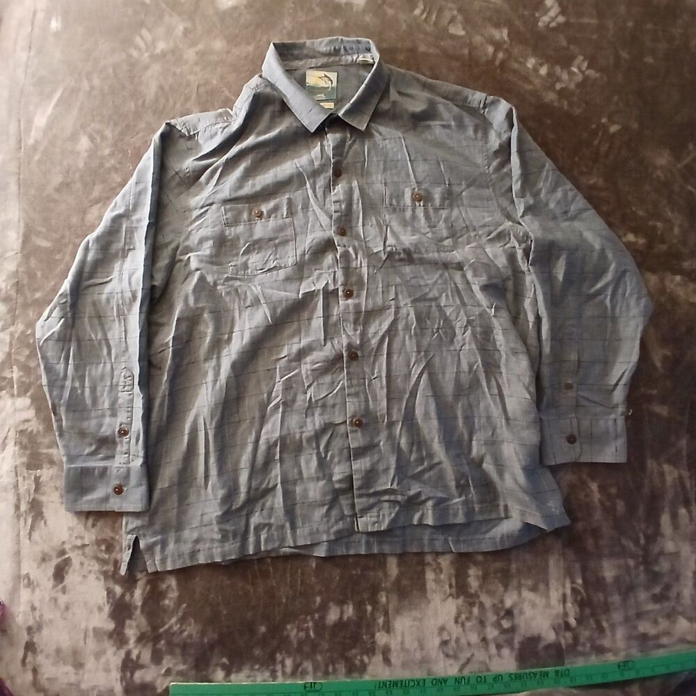 Tommy Bahama Island Modern Fit Men’s XXL Shirt Blue Grey Plaid Button Up Casual